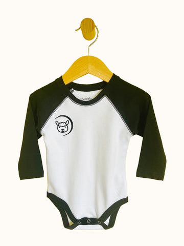 Black and White Jersey style Baby Bodysuit with snap crotch